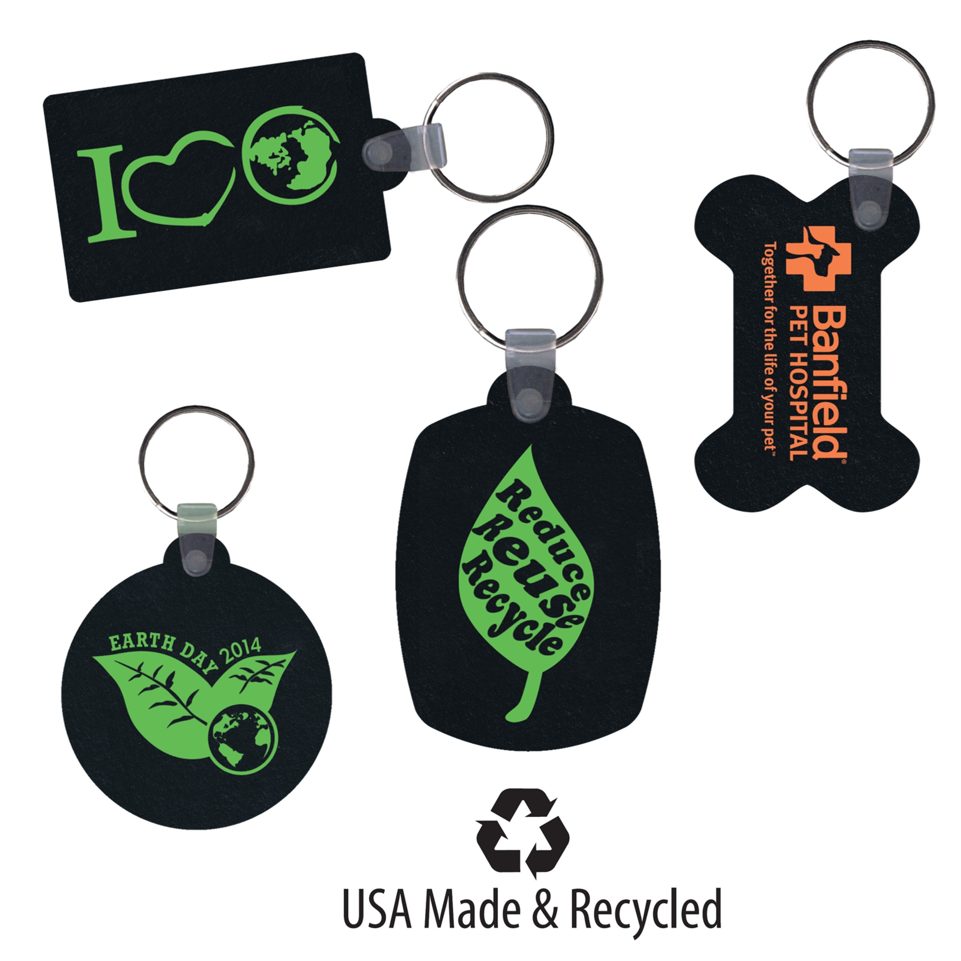 Custom Keychains Recycled Tires USA Made Eco Promotional Products